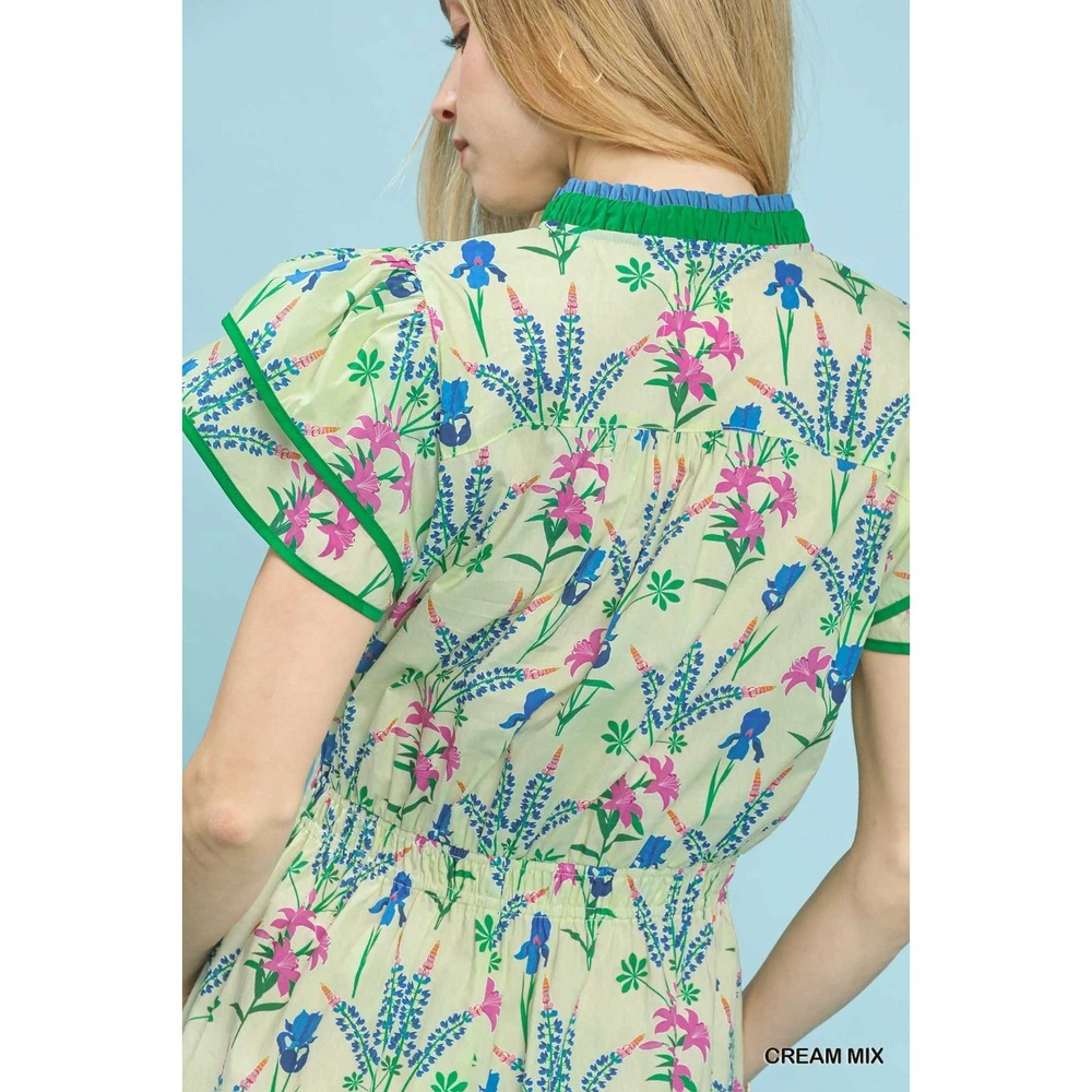 Umgee Mix Floral Midi Dress - Cream Mix - Medium - Picture 5 of 8